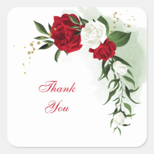 Sticker Carré Fleurs rouges et blanches verdure