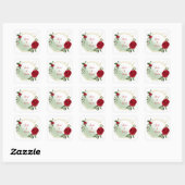 Sticker Carré Fleurs rouges et blanches verdure couronne or (Feuille)