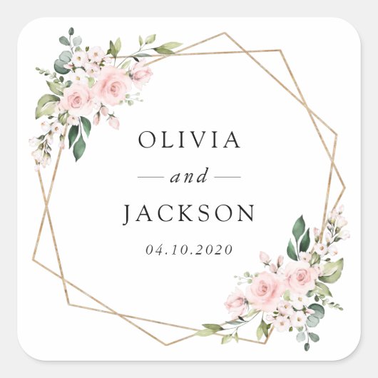 Sticker Carré Fleurs Rouges, Fleurs Roses, Verdure, Mariage (Devant)