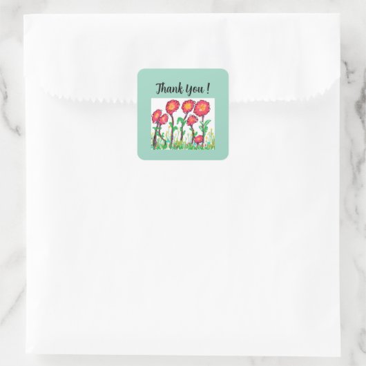 Sticker Carré Fleurs rouges mignonnes (Sac)