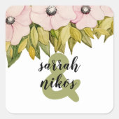 Sticker Carré Fleurs rousses Sage Vert Monogramme (Devant)