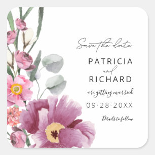 Sticker Carré Fleurs Sauvages Aquarelle Mariage Économisez La Da