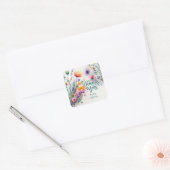 Sticker Carré Fleurs sauvages aquarelle Merci (Enveloppe)