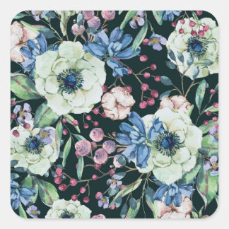 Sticker Carré Fleurs sauvages d'anémone : motif vintage à l'aqua