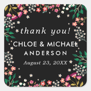 Sticker Carré Fleurs sauvages de minuit - Mariage Boho - Merci
