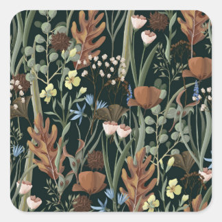 Sticker Carré Fleurs sauvages et séchées Motif.