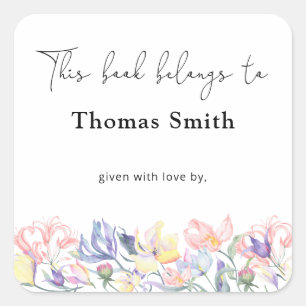 Sticker Carré Fleurs sauvages - Ex-libris pour Baby Shower, livr