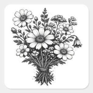 Sticker Carré Fleurs sauvages vintage art botanique floral linog