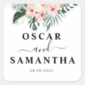 Sticker Carré Fleurs tropicales et beauté Flamant rose rose (Devant)