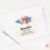 Sticker Carré Fleurs tropicales exotiques en entreprise rose et (Enveloppe)