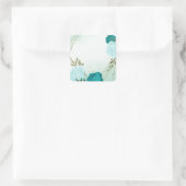 Sticker Carré fleurs turquoise vert feuille mariage (Sac)