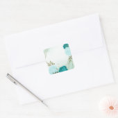 Sticker Carré fleurs turquoise vert feuille mariage (Enveloppe)