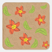 Sticker Carré Fleurs Vertes Et Oranges (Devant)