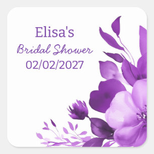 Sticker Carré Fleurs Violettes Aquarelle Cadeau de Mariage Perso