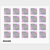 Sticker Carré Fleurs violettes en bois rustique Baby shower Merc (Feuille)
