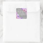 Sticker Carré Fleurs violettes en bois rustique Baby shower Merc (Sac)