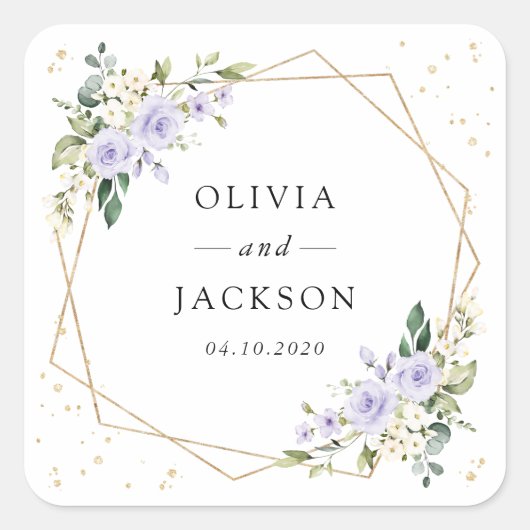 Sticker Carré Fleurs violettes, Fleurs blanches, Boho, Mariage (Devant)