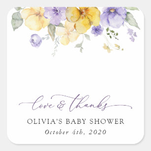 Sticker Carré Fleurs violettes, Fleurs Jaunes, Boho, Baby shower