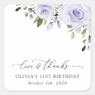 Sticker Carré Fleurs violettes, Fleurs Lilac, Boho, Anniversaire
