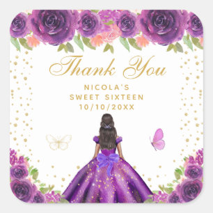 Sticker Carré Fleurs Violettes Princesse à Peau Foncé Sweet Sixt
