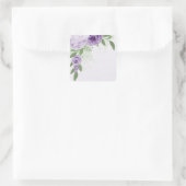 Sticker Carré fleurs violettes romantiques vert feuille botaniqu (Sac)