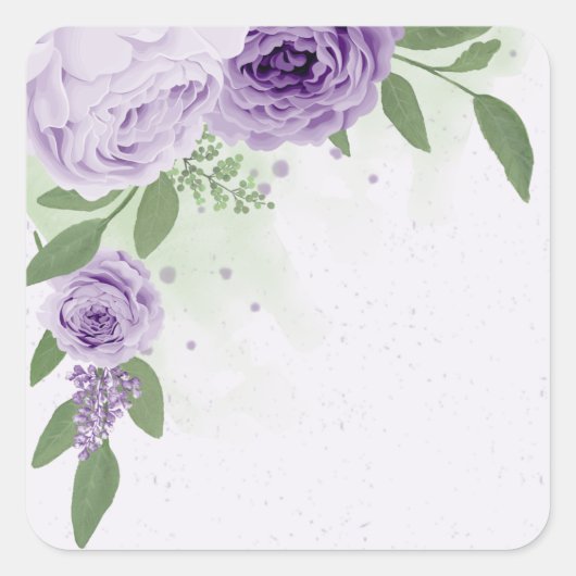 Sticker Carré fleurs violettes romantiques vert feuille botaniqu (Devant)