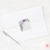 Sticker Carré fleurs violettes romantiques vert feuille botaniqu (Enveloppe)