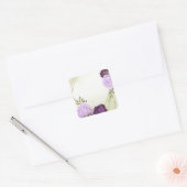 Sticker Carré fleurs violettes vert feuille mariage (Enveloppe)