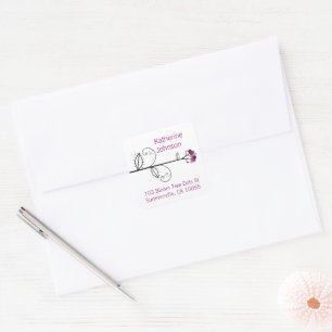 Sticker Carré Fleurs Whimsical Arbre Pourpre Points Adresse de r