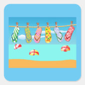 Sticker Carré Flip Flops À La Plage (Devant)