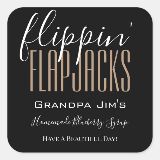 Sticker Carré "Flippin Flapjacks" personnalisé Alimentation mais (Devant)