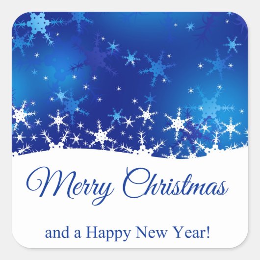 Sticker Carré Flocon de neige bleu d'hiver de Noël (Devant)