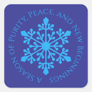 Sticker Carré Flocon de neige bleu nordique (effet paillettes) s