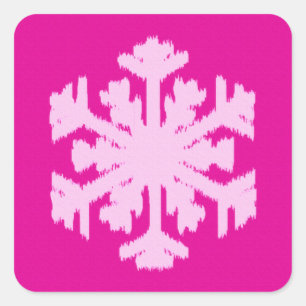 Sticker Carré Flocon de neige Ikat - Fuchsia et rose glace