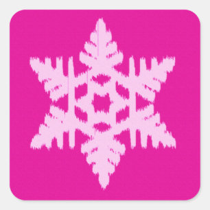 Sticker Carré Flocon de neige Ikat - Fuchsia et rose glace