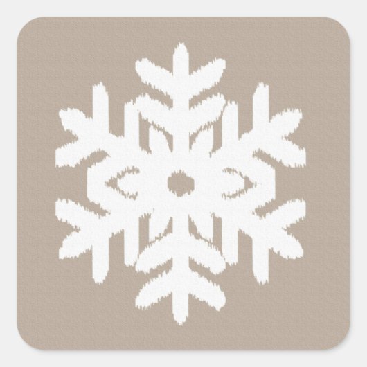 Sticker Carré Flocon de neige Ikat - Taupe tan et blanc (Devant)
