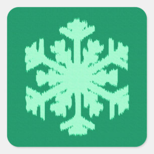 Sticker Carré Flocon de neige Ikat - Vert pin et menthe