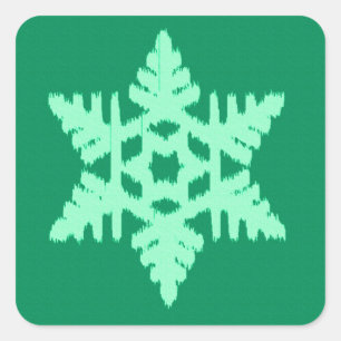 Sticker Carré Flocon de neige Ikat - Vert pin et menthe