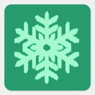 Sticker Carré Flocon de neige Ikat - Vert pin et menthe