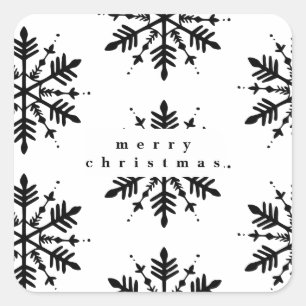 Sticker Carré Flocon de neige minimaliste noir et blanc