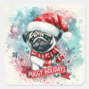 Sticker Carré Flocon de neige Whimsical -, Charming Carlin Chien