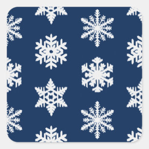 Sticker Carré Flocons de neige Ikat - Blanc et bleu marine foncé