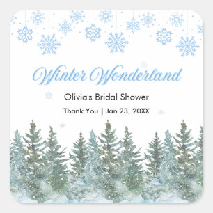 Sticker Carré Flocons de neige Mariage Hivernal Shower de Mariée