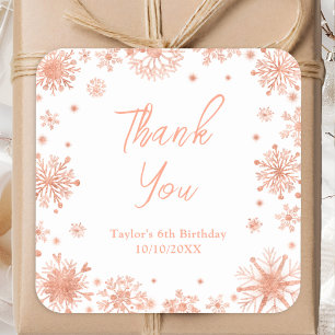 Sticker Carré Flocons de neige Rose Gold pour un anniversaire Me