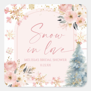 Sticker Carré Flocons de neige roses Mariage hivernal sous la ne