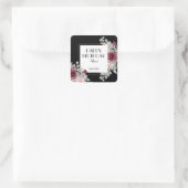 Sticker Carré Flora rose Bourgogne Noir Joyeux anniversaire (Sac)