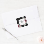 Sticker Carré Flora rose Bourgogne Noir Joyeux anniversaire (Enveloppe)