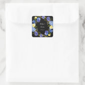 Sticker Carré Floral bleu pourpre et jaune - noir (Sac)