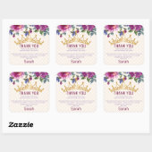 Sticker Carré Floral Chic Merci d'anniversaire (Feuille)