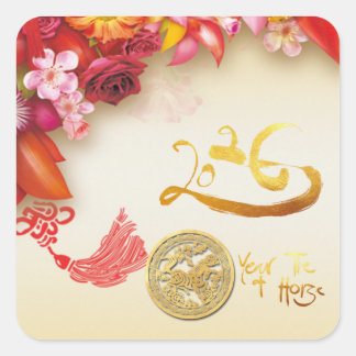 Sticker Carré Floral Chinese gold Paper-cut Horse 2026 SqS